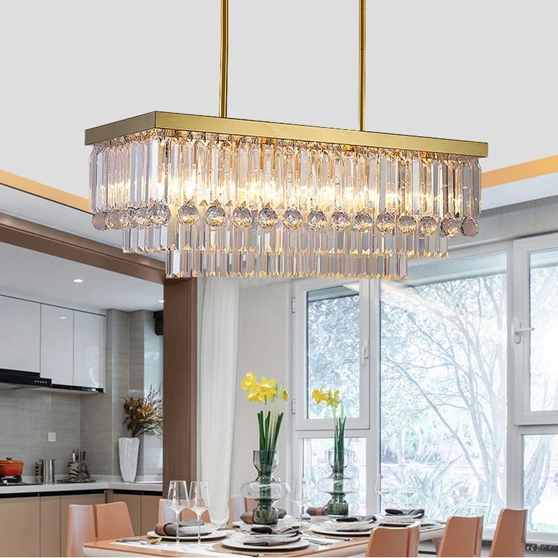 

Хрустальная люстра золотого цвета для столовой и кухни, Роскошный домашний декор, светодиодная прямоугольная лампа, комнатное освещение, с...