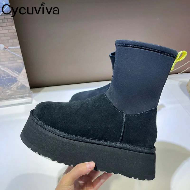 

Новые Классические замшевые кожаные ботинки до середины икры, женские дизайнерские короткие ботинки на толстой подошве с круглым носком, зимние повседневные женские зимние ботинки