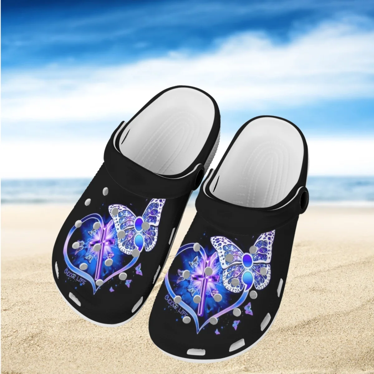 Purple Butterfly Rose Brand Design Ladies Fashion Sandals Breathable Non-slip Casual Walking Shoes Indoor Outdoor Hole Slippers