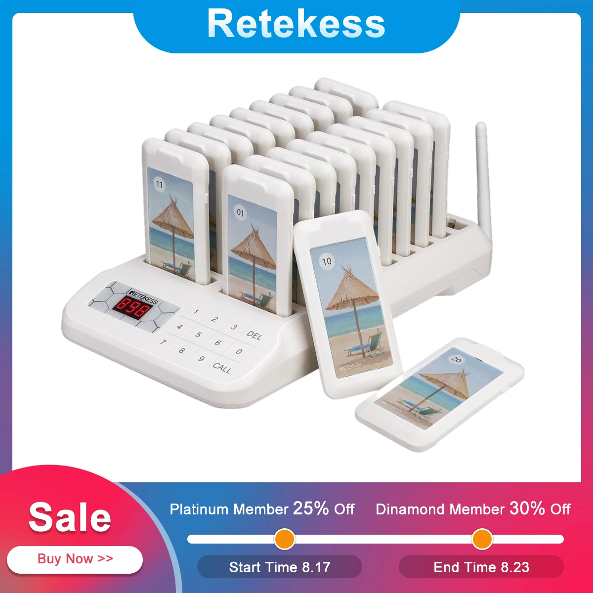 Retekess TD172 Restaurant Pager Calling Paging Queuing System 20 Coaster Beeper Buzzers One Key Mute For Cafe Food Court Clinic