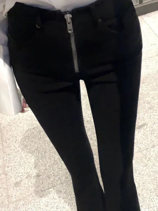 Летние корейские однотонные облегающие длинные брюки на молнии с высокой талией