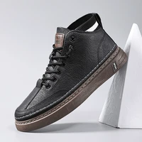 2022 black sneakers for men black shoes high top pu artificial leather shoes for male korean style ins sneakers non slip shoe
