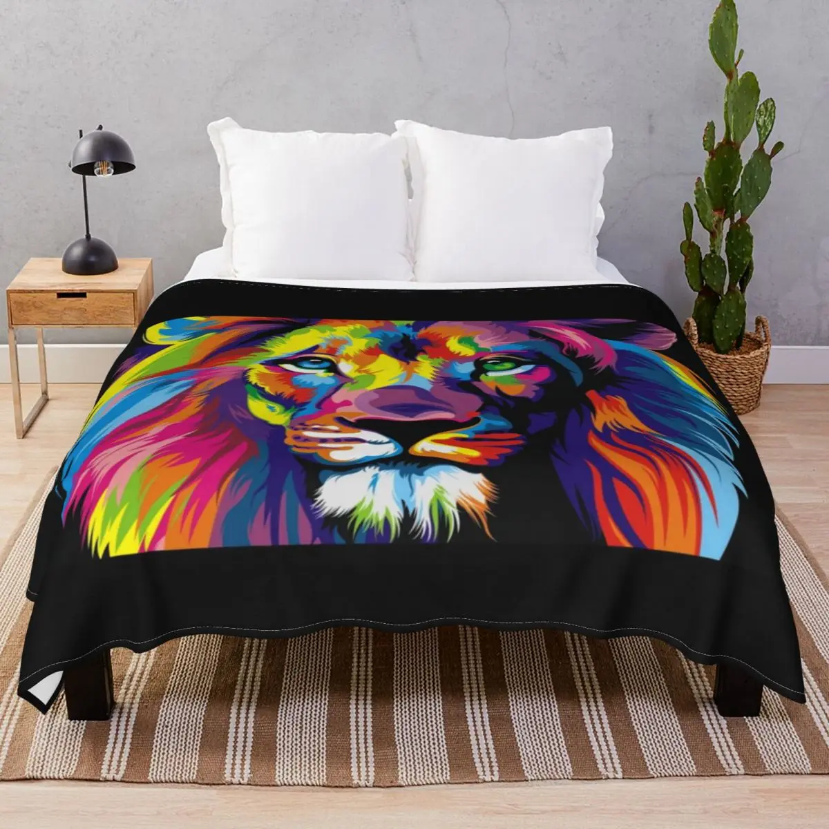 Banksy Rainbow Lion Blanket Flannel Plush Decoration Multi-function Throw Blankets for Bedding Sofa Camp Cinema
