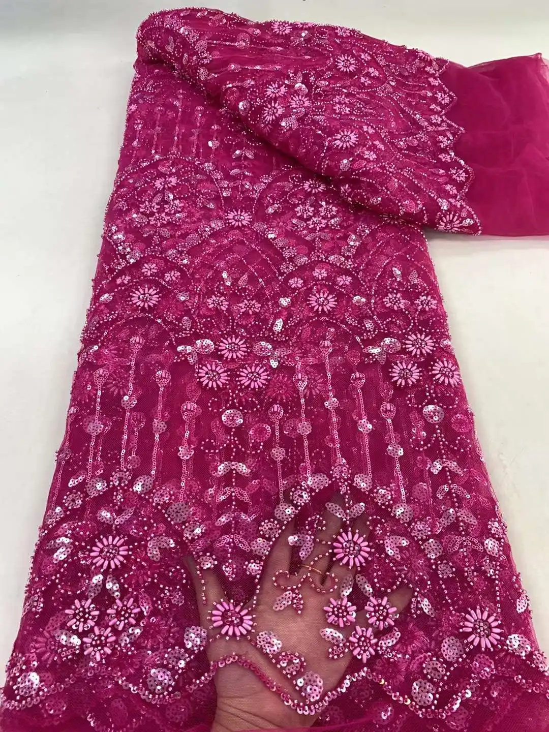 Brangdy 2024 Роскошная французская кружевная ткань ручной работы с бисером и вышивкой