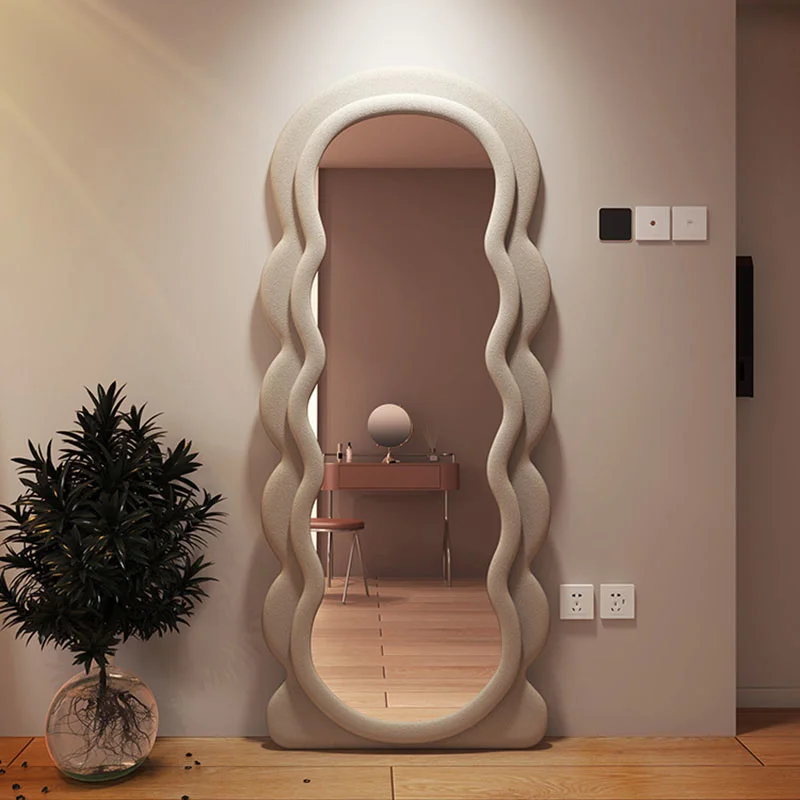 

Irregular Aesthetic Full Body Mirror Floor Wavy Large Cute Standing Mirror Bedroom Long Miroir Mural Home Decor Comfort