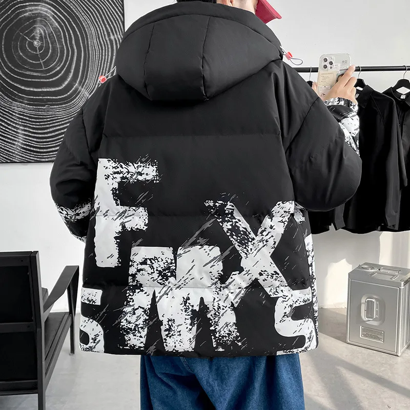 2022 Winter New Letter Printed Korean Long Section Oversized Parka Men Thickened And Velvet Parka Warm Jacket Cotton Down Jacket