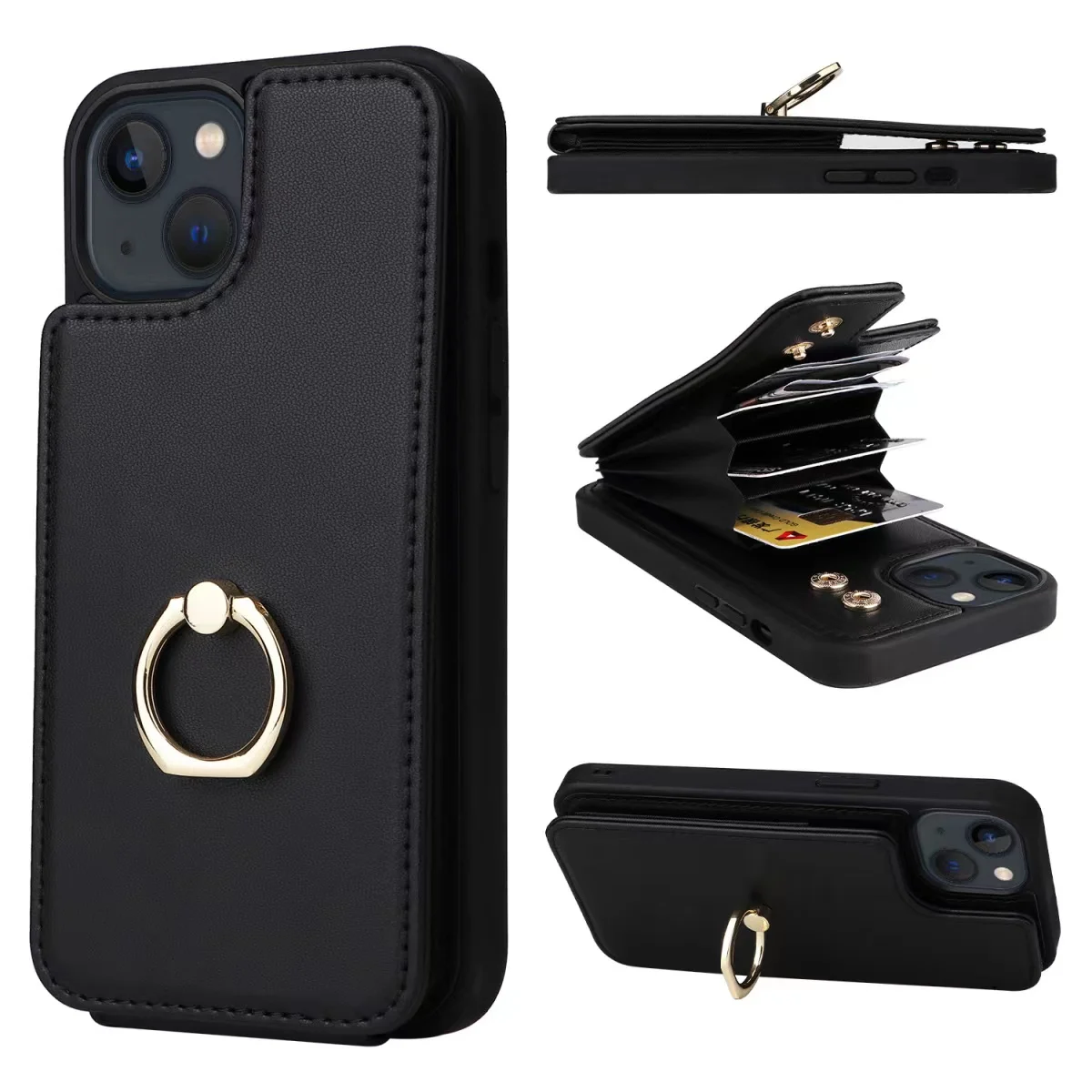 

For iPhone13/12pro/11pro MAX Case Wallet with CardHolder Protection RFID Blocking Dual Button Flip Shockproof Cover