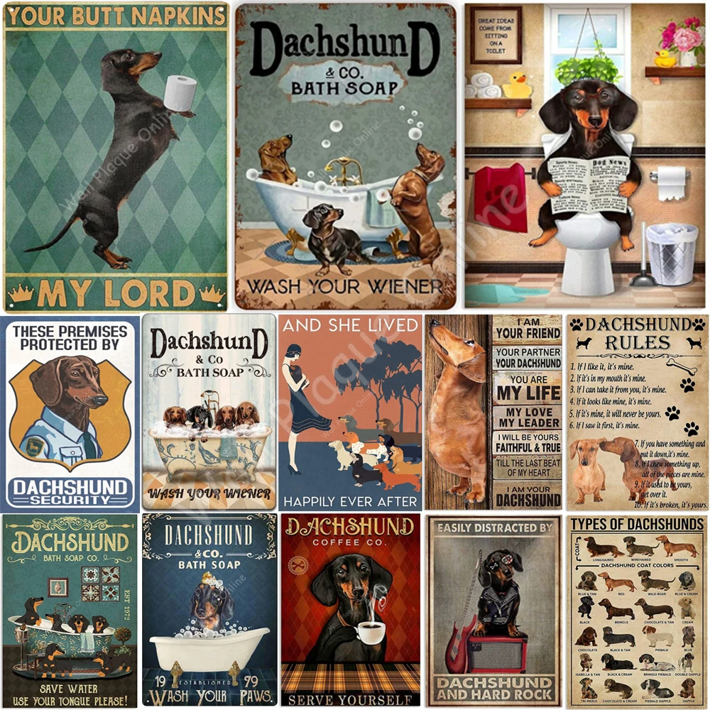 

Vintage Funny Dachshund Metal Tin Sign Your Butt Napkins My Lord Metal Poster Dachshund Art Metal Plaque Wall Decor 12x8 Inch
