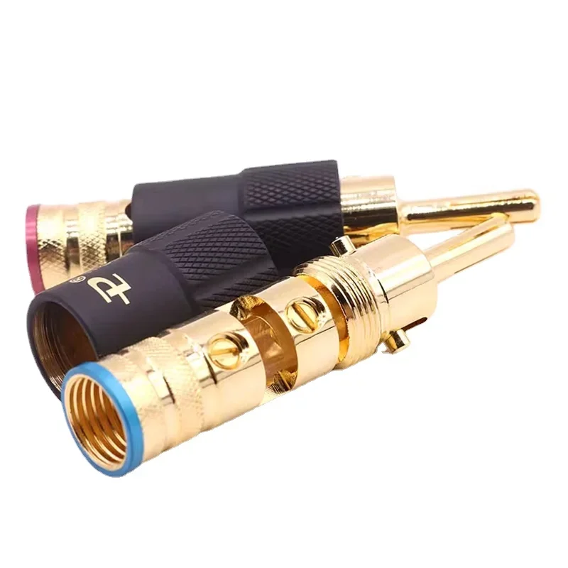 4 шт. штекер типа банан медь позолоченный самоблокирующийся без пайки Hi-Fi аудио