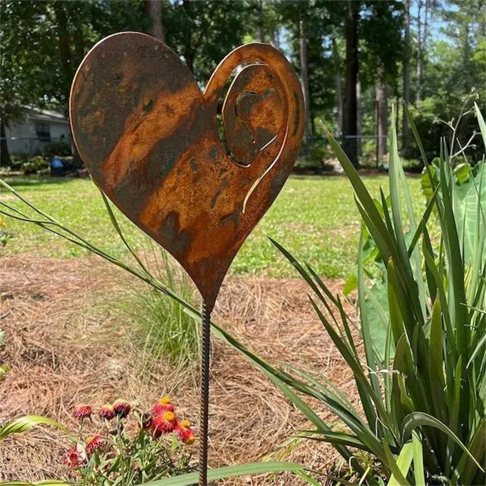 

Металлическое художественное украшение в виде сердца для сада, металлическая палочка для улицы, художественные скульптуры, подвесные украшения для двора, забора