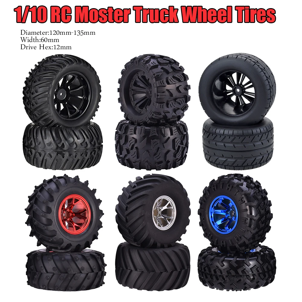 

12mm Wheels Tire for 1/10 Monster Truck Off Road RC Crawler Car Axial SCX24 FMS FCX24 (MT1012) Wltoys Traxxas Rc Car Accessories