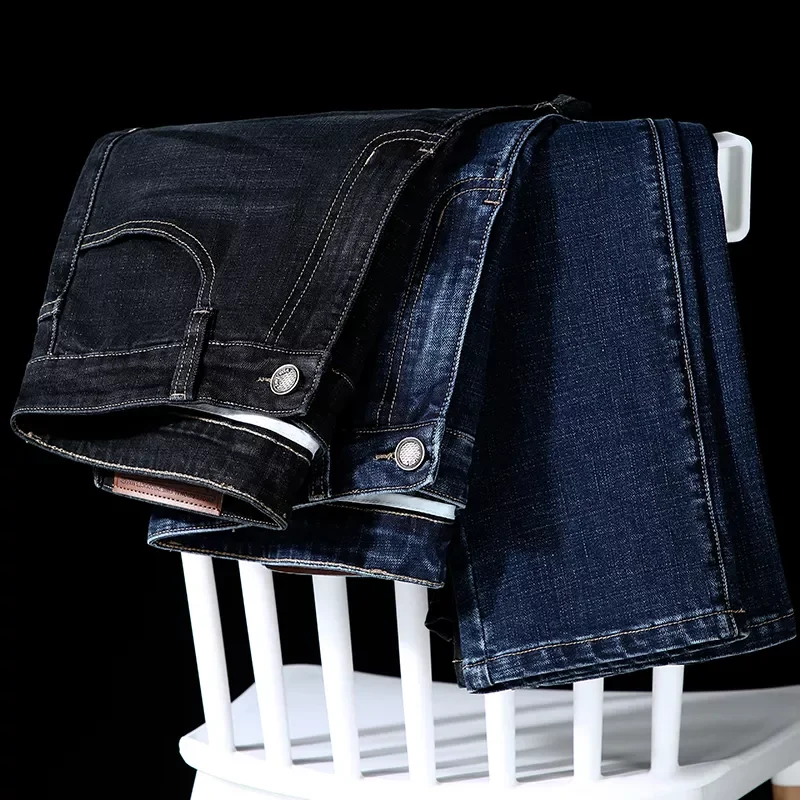 2022New Autumn New Office Business Jeans Men Classic Style Blue Black Stretch Straight-leg Denim Pants Male Brand Trousers
