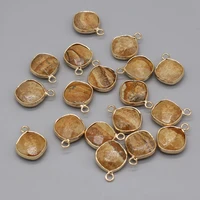 wholesale15pcs natural stones picture stone irregular round gilt side faceted pendant necklace earrings for jewelry making gifts