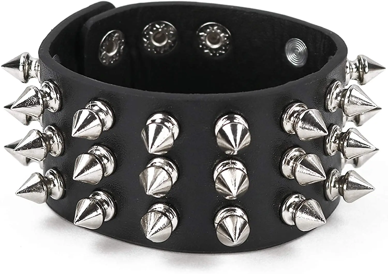 

Black Punk Leather Spike Bracelet - Leather Cuff Biker Bracelet with Spikes for Men, Women and Kids