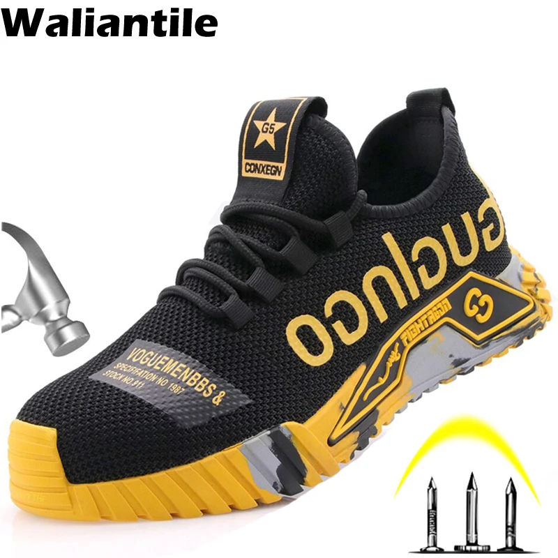 Waliantile Safety Shoes For Men Outdoor Anti-smashing Construction Work Shoes Boots Puncture Proof Indestructible Safety Sneaker