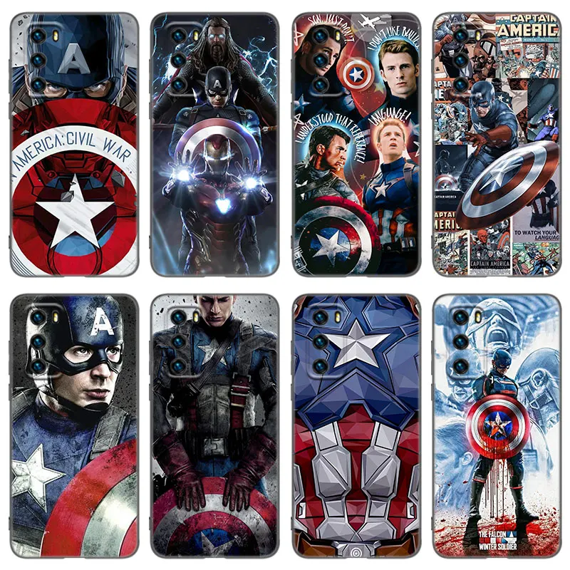 

Чехол для телефона Captain America для Huawei P20 P30 P40 P50 P Smart Z S Pro P8 P9 P10 Lite 5G E 2017 2018 2019 2020 2021, черный чехол