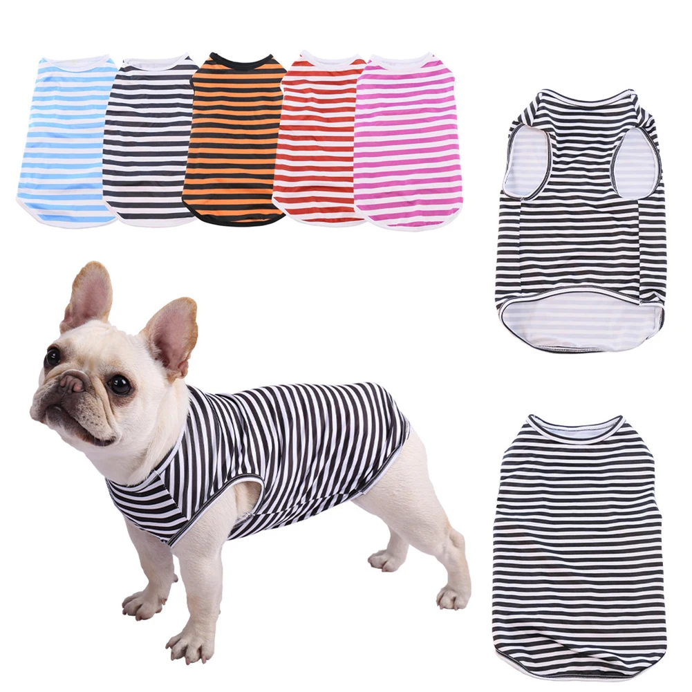 

Casual Pet Vest Round Neck Striped T-shirt Cooling Comfortable Cat Puppy Costume Small Dogs Sunscreen Vests Summer Dog Clothes