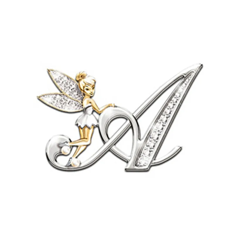 

New Metal Luxury Angel Letter Brooch Women Men Rhinestones Crystal English Alphabet Pins Cute Jewelry Accessories Christmas Gift