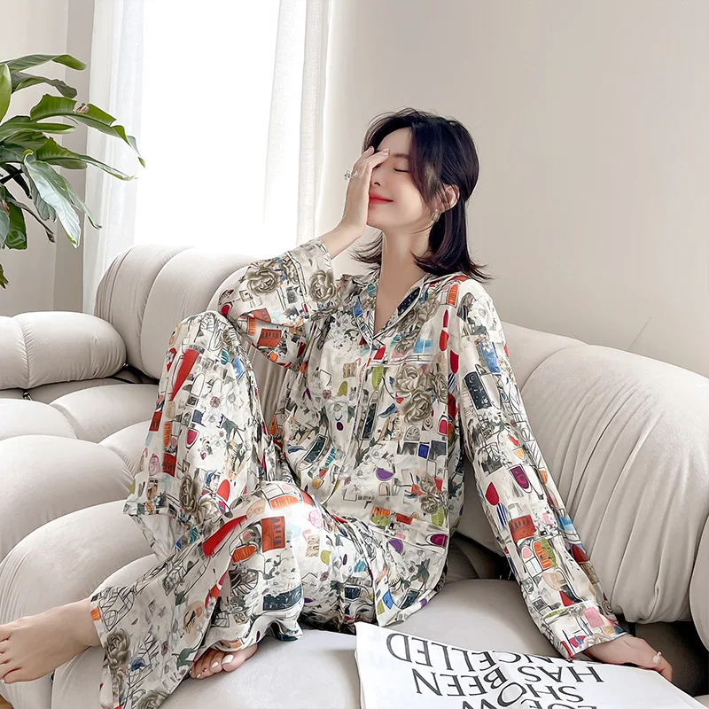 

New luxury noble imitation silk pajamas pattern comfortable suit factory wholesale sleepwear