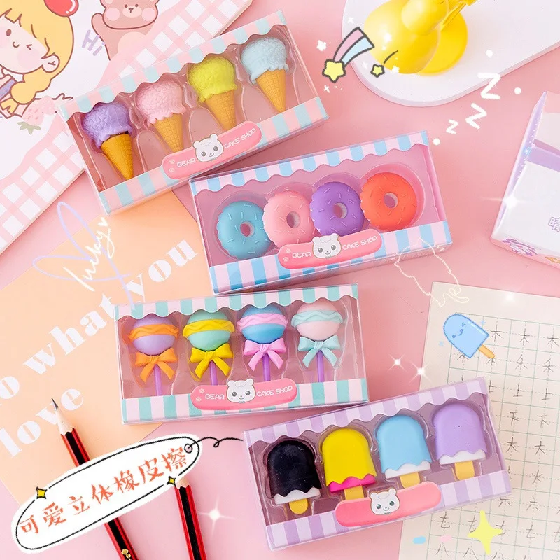 

Dessert Eraser Children's Three-dimensional Assembled Ice Cream Eraser Set Student Stationery Cute Kawaii School Supplies