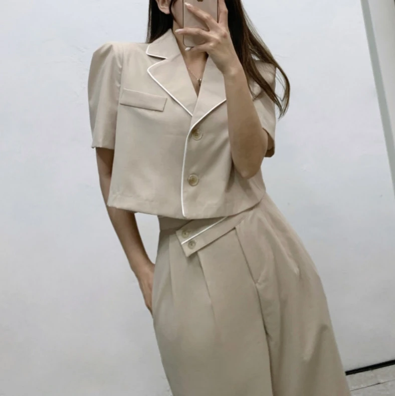 

Elegant Office Ladies Blazers Summer 2023 Women Single Breasted Pants Suits Casual Loose 2 Pieces Sets Pockets Outfits Y811