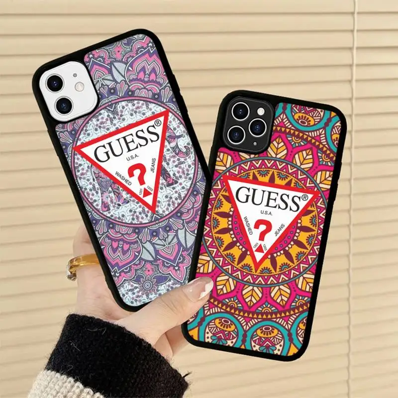 

Brand Guess Colorful Boho Mandala flowers Phone Case Silicone PC+TPU Case for iPhone 11 12 13 Pro Max 8 7 6 Plus X SE XR