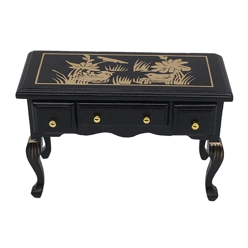 

1:12 Miniature Vintage Table Storage Shelf Cabinet,Vintage Wooden Table Desk with 3 Drawers Dollhouse Accessories