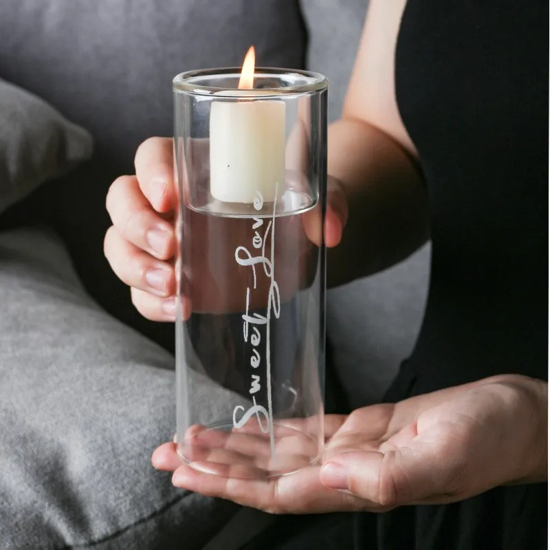 

Ins Wind Glass Candlestick Home Decorative Furnishing Articles Nordic Romantic Room Decorate Christmas Candle Holders