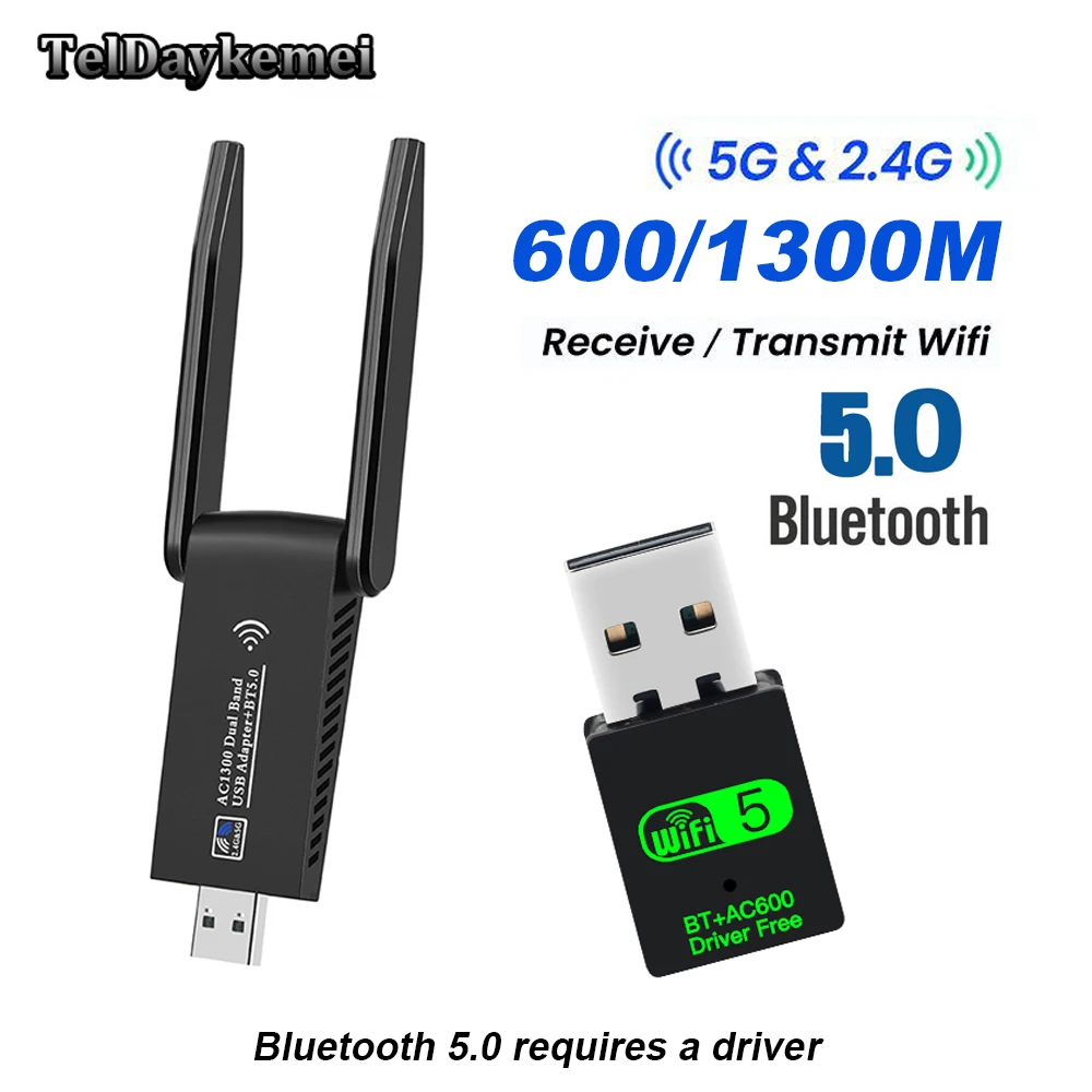 

2in1 WiFi Bluetooth 5.0 USB Adapter Dongle 600/1300Mbps Dual Band 2.4G&5GHz WiFi 5 Network Wireless Wlan Receiver