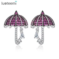 luoteemi blue pink cute small umbrella stud earrings for women high quality cubic zirconia jewelry children kids gifts wholesale