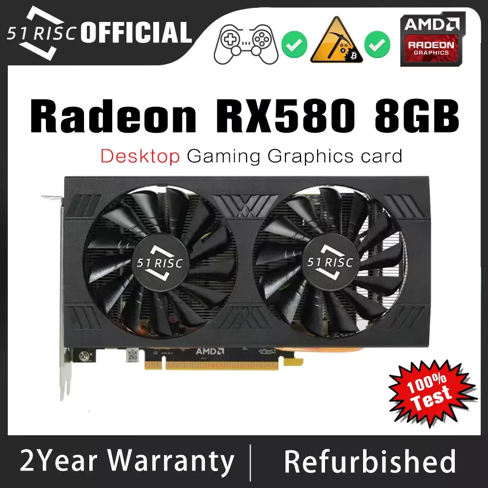 

NEW2023 51RISC Video Card RX 580 8G 256Bit 2048SP GDDR5 Graphics Cards For RX580 Series Cards RX580 DisplayPort placa de video