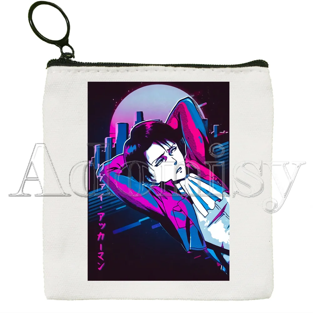 Levi Ackerman Anime Attack on Titan Square Bag Coin Purse Storage Small Bag Card Bag Key Bag Coin Clutch Bag Zipper Key Bag