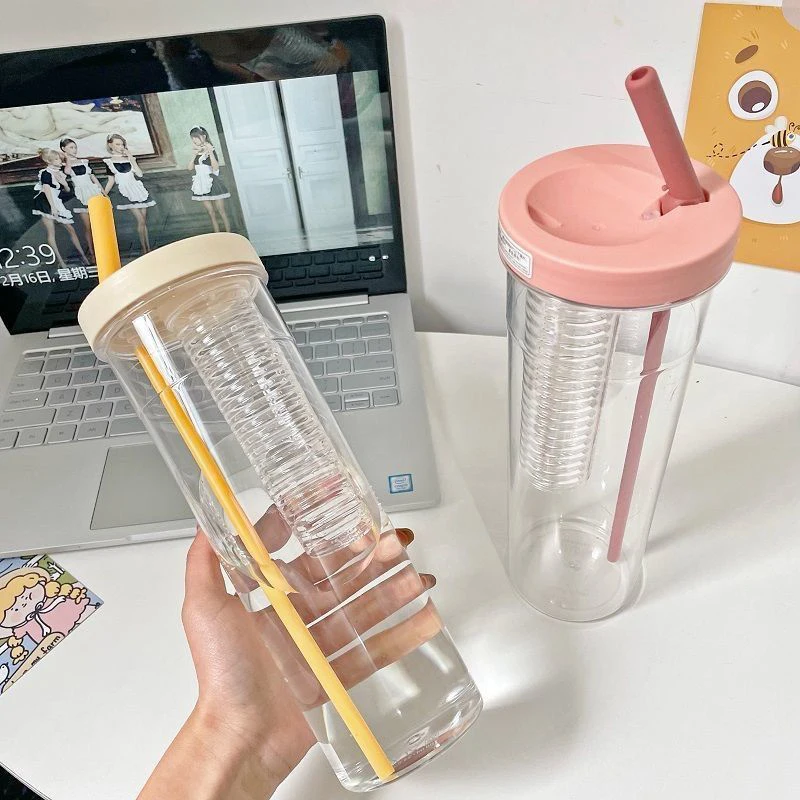 

Plastic Straw Cup With Lids And Straws Drop Heat Resistant Summer Portable 800ml Adult Kids Juice Coffee Drinking Tumblers Party