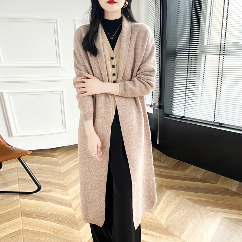 Осенне-зимний новый плотный длинный свитер женский вязаный кардиган с
