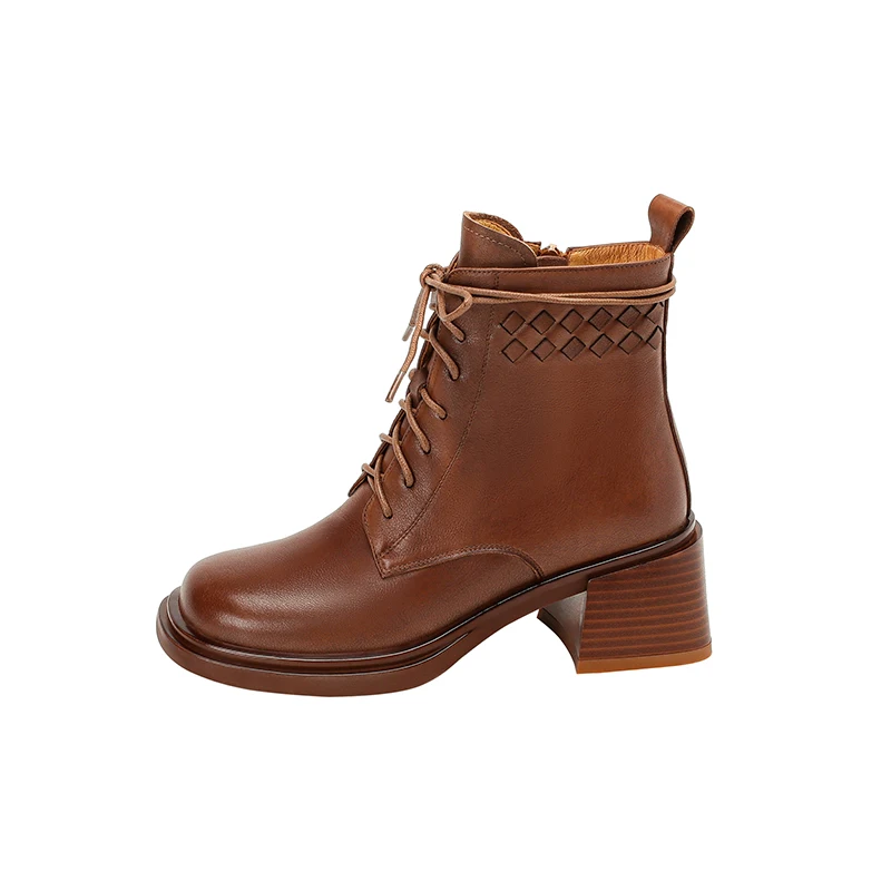 

Женские ботильоны из натуральной воловьей кожи 22-2022 см, современные уличные ботинки из мягкой потертой воловьей кожи с плетением, новинка 24,5