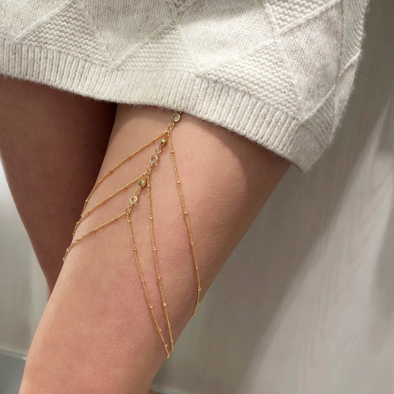 Multi Layer Tassel Thigh Chain Anti-slip Belt Chain Harness Summer Beach Nightclub Leg Accessories for Women and Girls 4 Multi Layer Tassel Thigh Chain Anti-slip Belt Chain Harness Summer Beach Nightclub Leg Accessories for Women and Girls 4