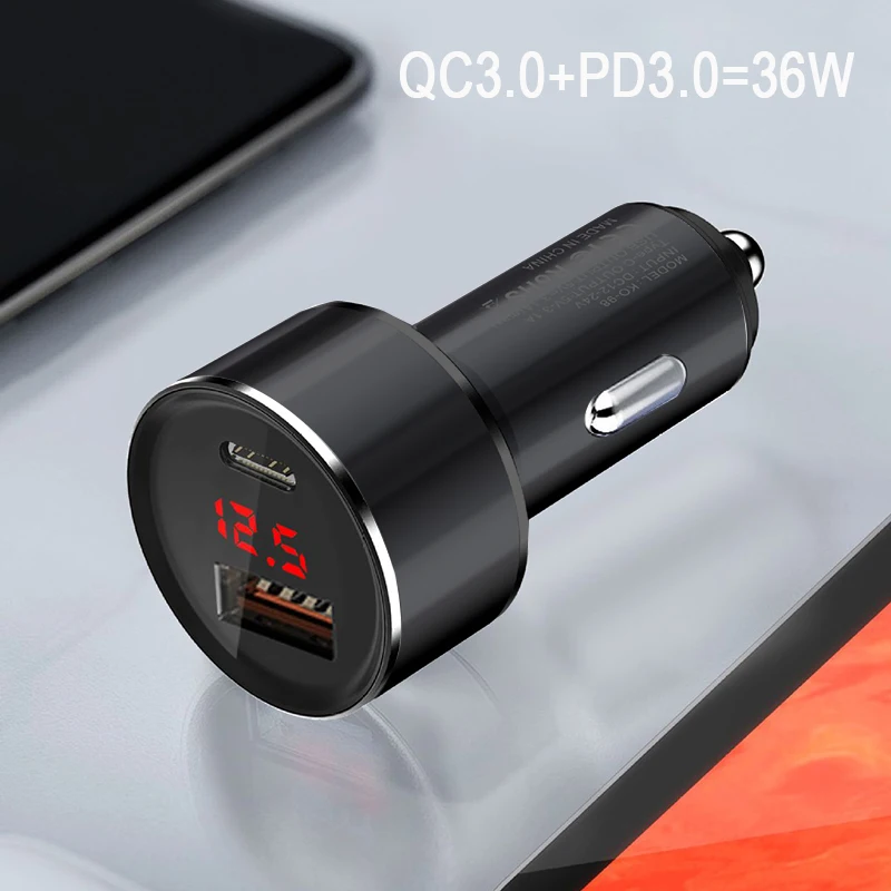 Автомобильное зарядное устройство USB C 36 Вт супербыстрая зарядка Type