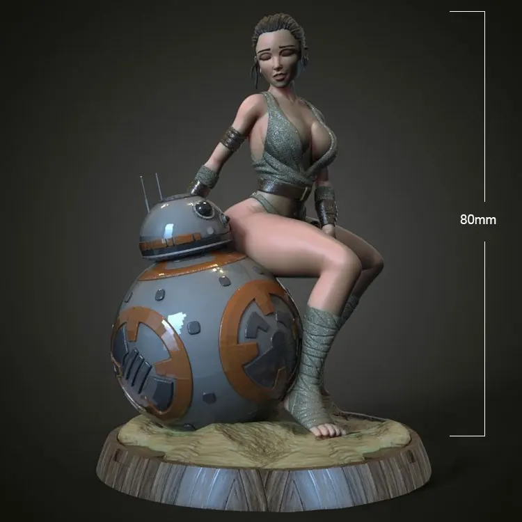 

1/18 80mm Resin Model Kits Pretty Girl with Robot Figure Sculpture Unpainted No Color RW-544