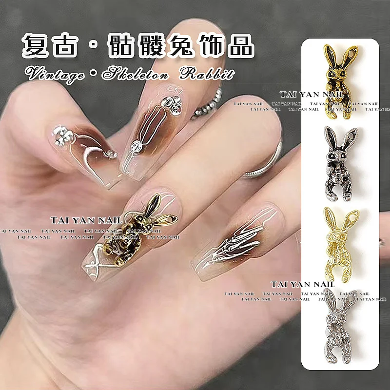 

10pcs/5pcs Retro Alloy Rabbit Nail Art Charms 3D Rhinestones Parts 4Styles Jewelry Nail Decorations DIY Bow Manicure Ornament
