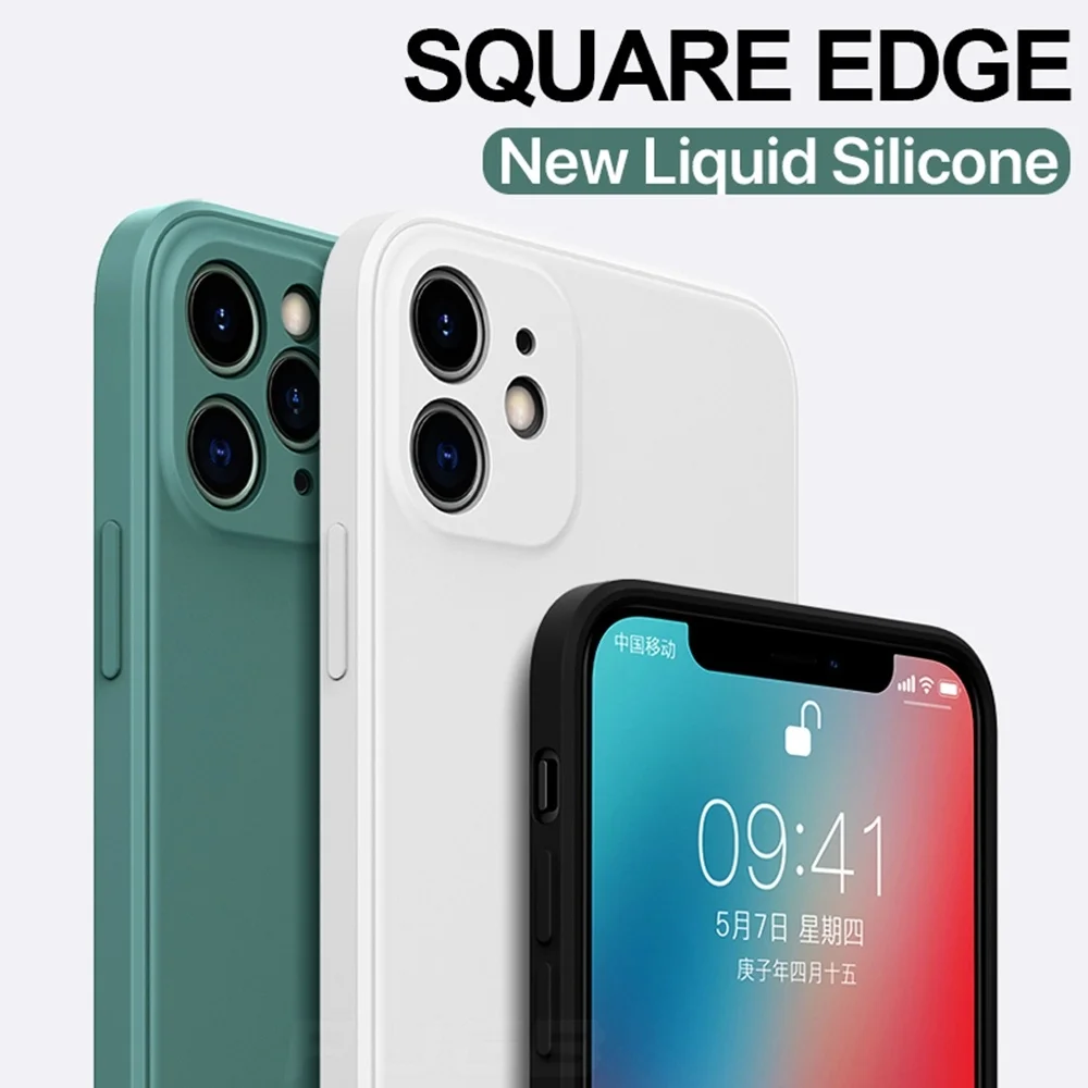

Case For iPhone 13 12 11 Pro Max X XR XS Max 6 7 8 Plus SE 2020 Shockproof Camera Protection Luxury Square Liquid Silicone Cover