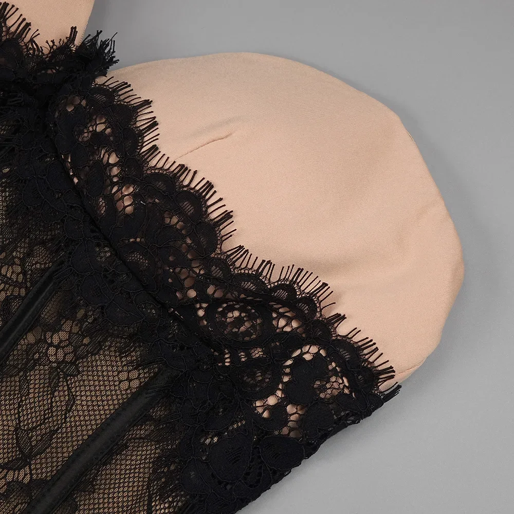 2024 новое сексуальное абрикосовое кружевное эластичное длинное платье без