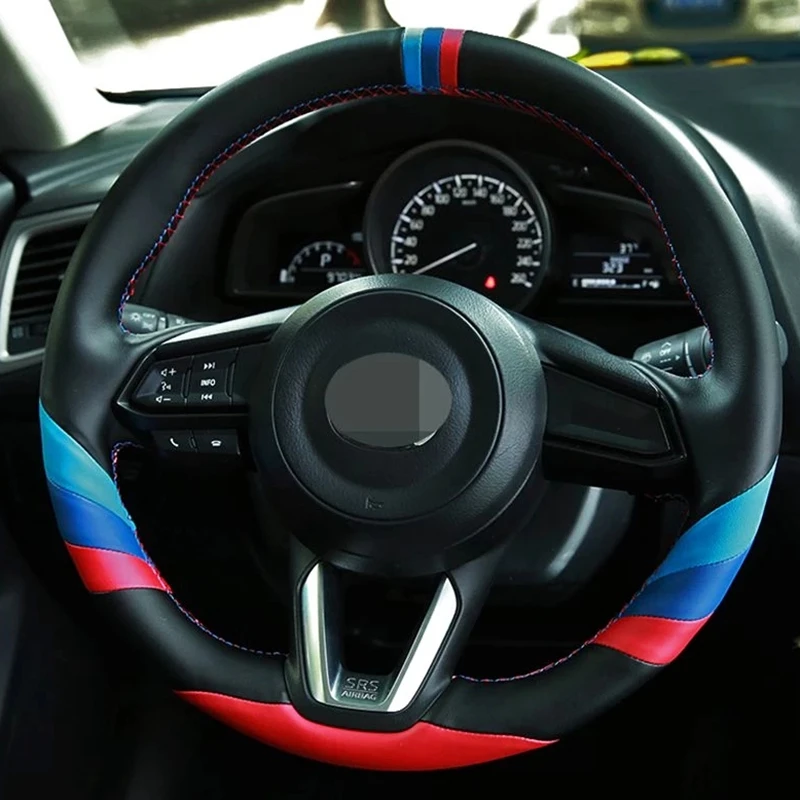 

DIY Car Steering Wheel Cover Color stitching Genuine Leather For Mazda CX-3 CX3 CX-5 CX5 2017 2018 Mazda 6 CX-9