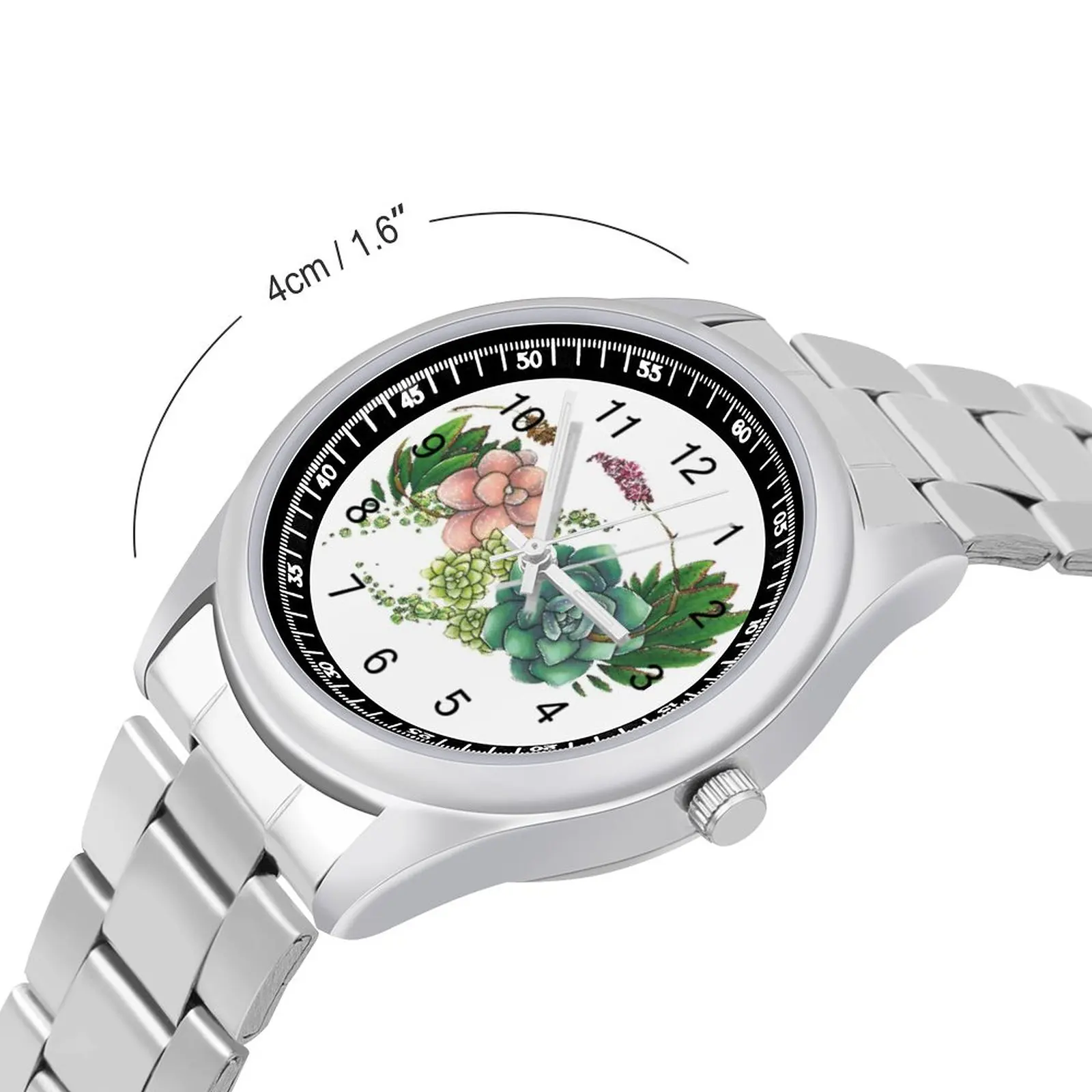 Кварцевые часы суккуленты цветы унисекс наручные из нержавеющей стали