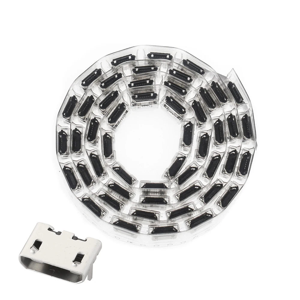 

200pcs 5-pin USB Connector DIP Micro USB Roll Flat Female Connector Jack Tail Receptacle Plug Terminal