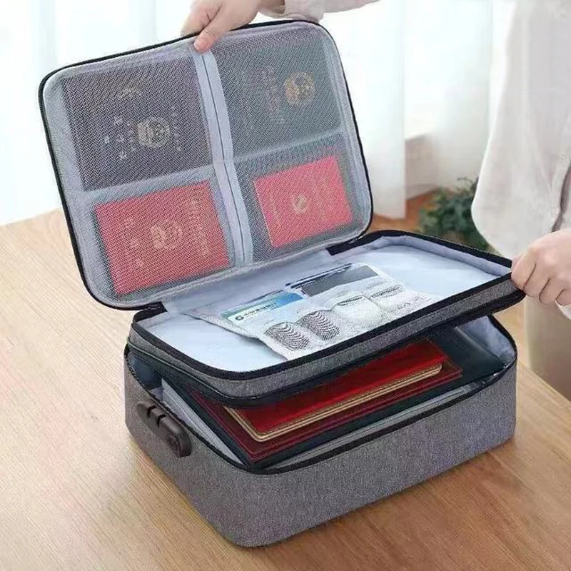 

Capacity Lock Document Organizer 3-layer File Passport Storage Organizer Large Bag Travel Briefcase Tickets With Certificate