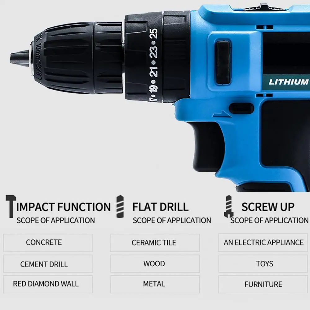 

Rechargeable Wireless Screwdriver Electric Drill 48V Speed Variable Hand Tool AU EU UK US Plug