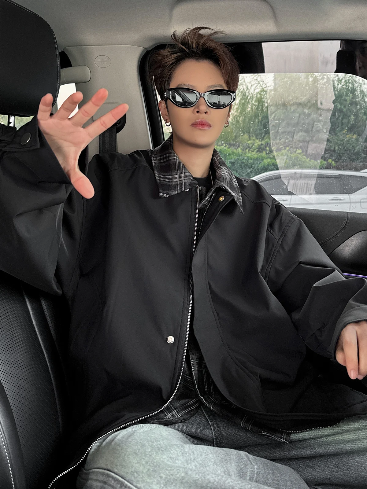 Весенне-осенняя искусственная клетчатая верхняя одежда из двух предметов