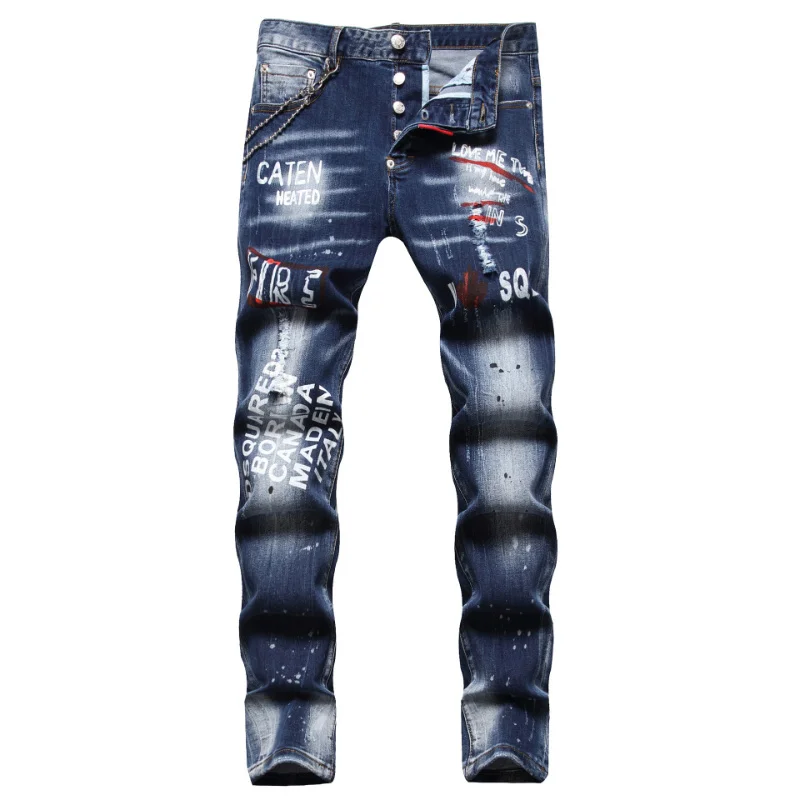 

Brand Jeans for Men Slim Fit Ripped Diital Printed Stretc Skinny Denim ole Pants Ds2 Streetwear ip op Biker Italy Jeans Men