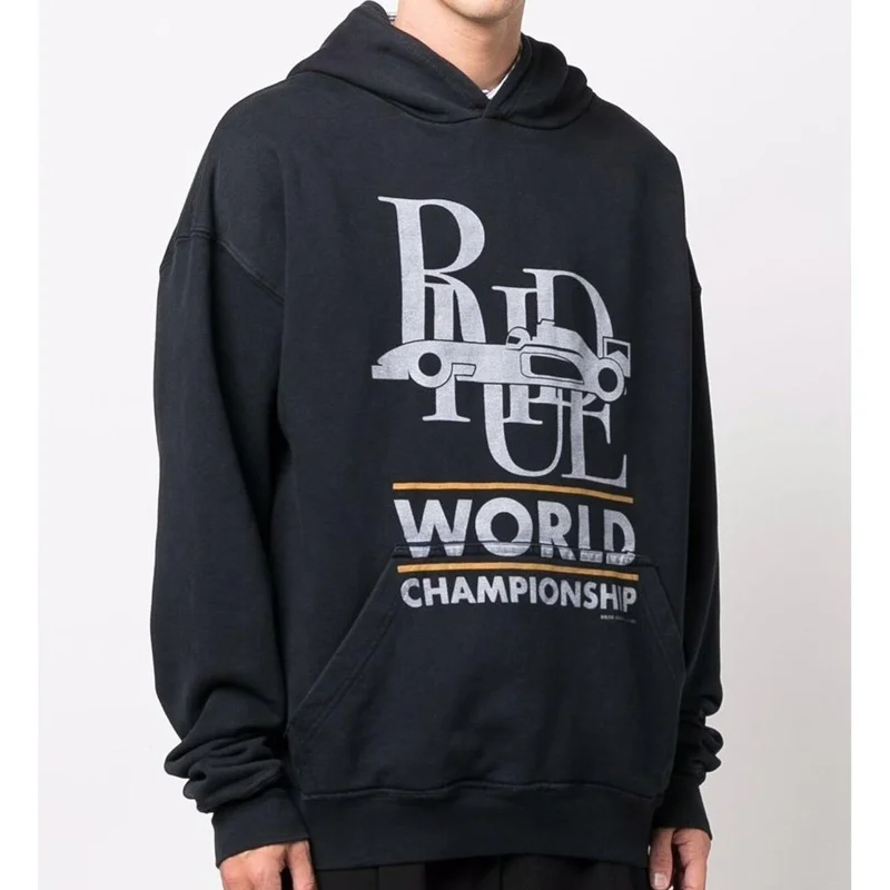 

2023 RHUDE High Street Fashion Letterprint 1:1 And Men's Black Hoodie