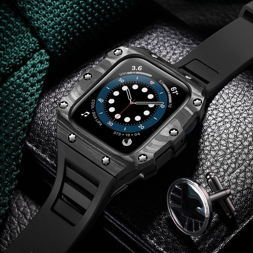 Carbon Fibre Case Strap For Apple Watch Series 8 7 45mm 41mm Ceramic Band For iWatch Series 6 5 4 se 44mm 40mm Bracelet Correa